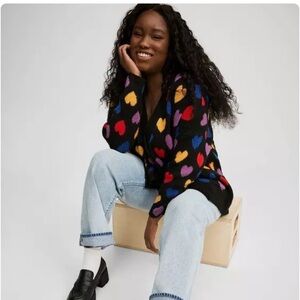 Torrid Oversized Boyfriend Button Cardigan Hearts V Neck Womens 00/0